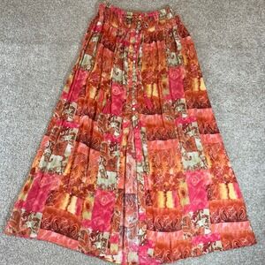 Christian Siriano Maxi Skirt Orange Paisley‎ Patchwork Button Front Boho Medium